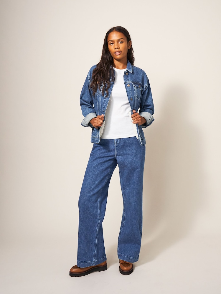 White Stuff Blue Wide Leg Sadie Jeans - Image 3 of 5
