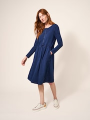 White Stuff Blue 100% Cotton Denim Marsia Jersey Dress - Image 1 of 6