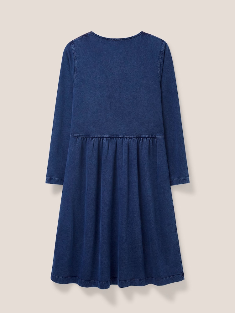 White Stuff Blue 100% Cotton Denim Marsia Jersey Dress - Image 6 of 6