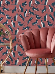 Furn Pink Geo Cat Printed Wallpaper - Image 1 of 3