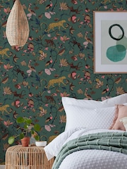 furn. Green Exotic Wildlings Tropical Wallpaper - Image 1 of 3
