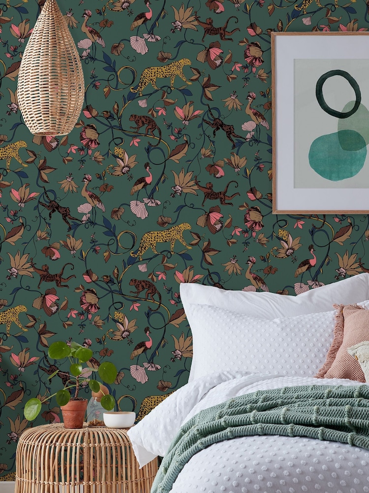 furn. Green Exotic Wildlings Tropical Wallpaper - Image 1 of 3