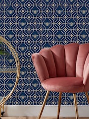 Furn Sark Blue Bee Deco Geometric Foiled Wallpaper - Image 1 of 3