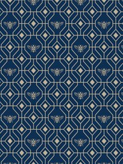 Furn Sark Blue Bee Deco Geometric Foiled Wallpaper - Image 3 of 3