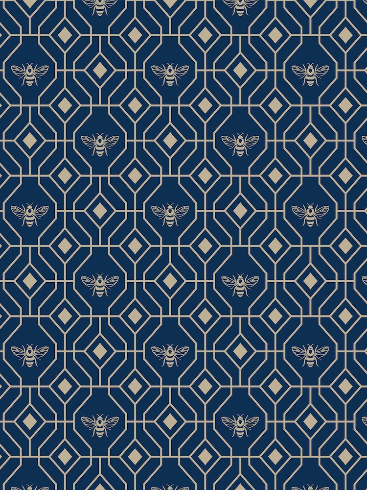 Furn Sark Blue Bee Deco Geometric Foiled Wallpaper - Image 3 of 3
