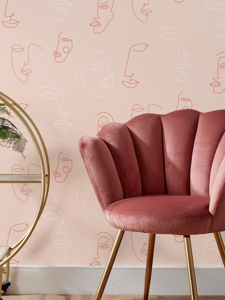 Furn Blush Pink Kindred Abstract Faces Wallpaper - Image 1 of 3
