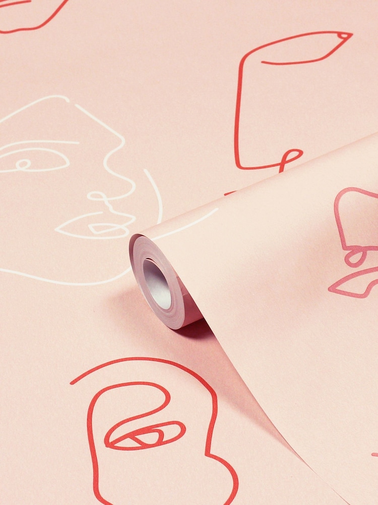 Furn Blush Pink Kindred Abstract Faces Wallpaper - Image 2 of 3
