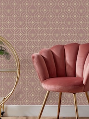 Furn Blush Pink Bee Deco Geometric Foiled Wallpaper - Image 1 of 3