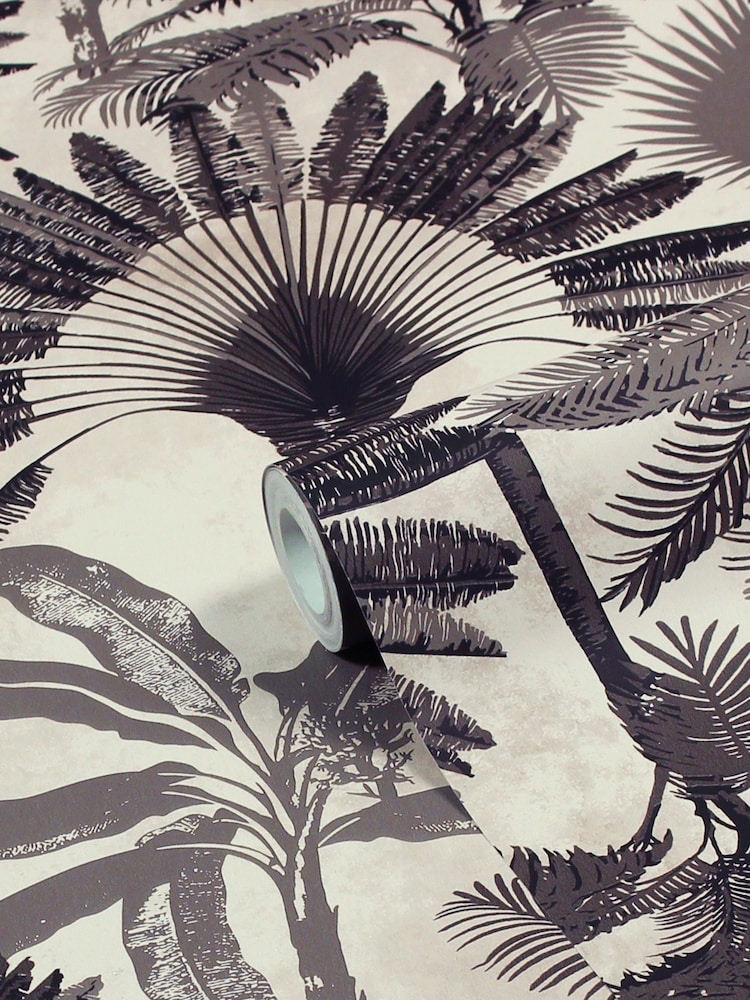 Furn Blush Pink/Charcoal Grey Malaysian Palm Tropical Wallpaper - Image 1 of 3