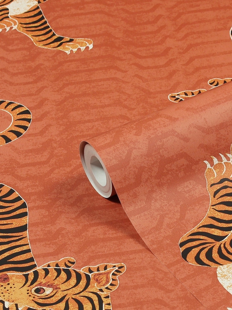 furn. Orange Tibetan Tiger Tribal Wallpaper - Image 2 of 3