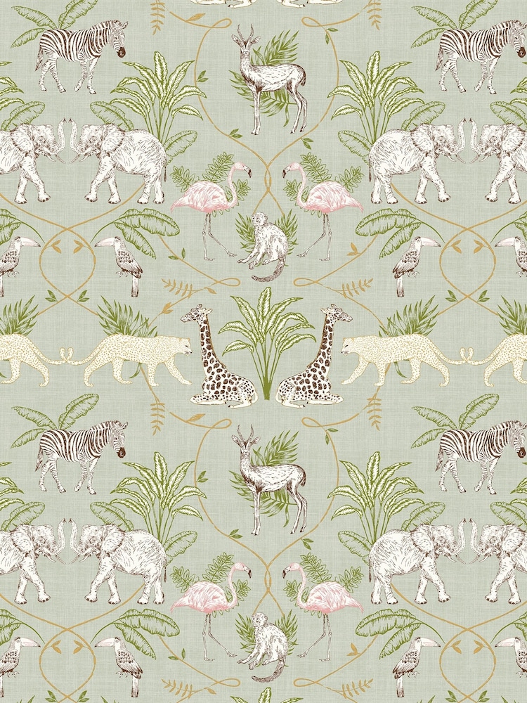 furn. Green Serengeti Animals Wallpaper - Image 2 of 3