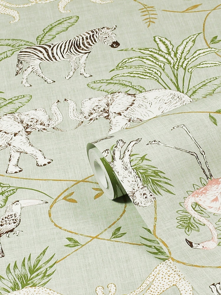 furn. Green Serengeti Animals Wallpaper - Image 3 of 3