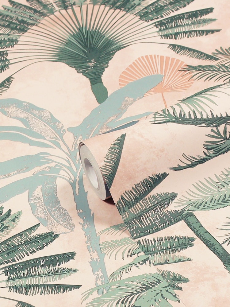 Furn Blush Pink/Green Malaysian Palm Tropical Wallpaper - Image 2 of 3