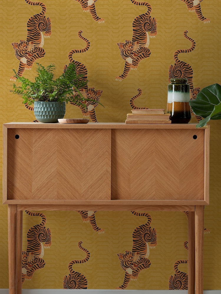 furn. Yellow Tibetan Tiger Tribal Wallpaper - Image 1 of 3