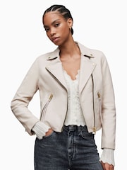 AllSaints Cream Dalby Biker Jacket - Image 1 of 7