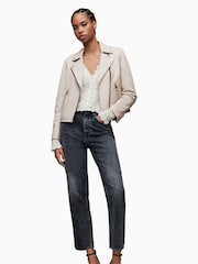 AllSaints Cream Dalby Biker Jacket - Image 3 of 7