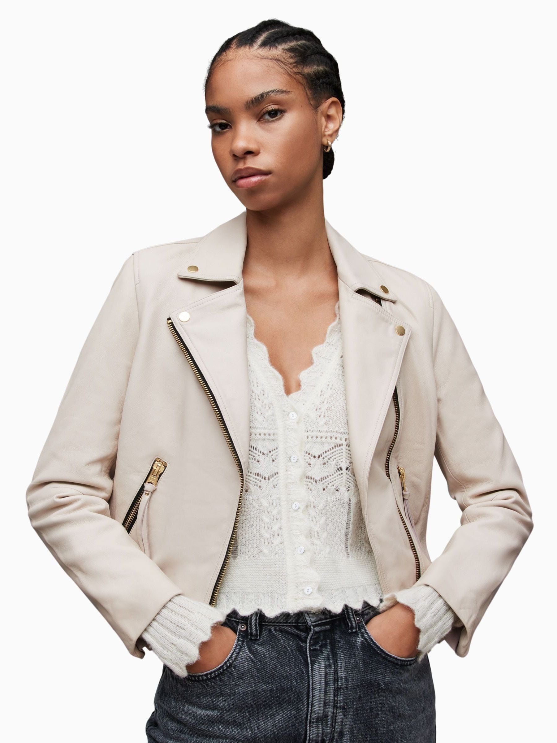 Buy AllSaints Cream Dalby Biker Jacket from the Next UK online shop