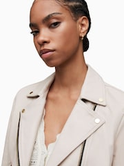 AllSaints Cream Dalby Biker Jacket - Image 5 of 7
