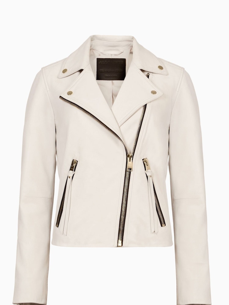 AllSaints Cream Dalby Biker Jacket - Image 7 of 7