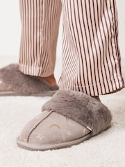 Mink Pink Sparkle Moons & Stars Next Suede Mule Slippers - Image 2 of 6