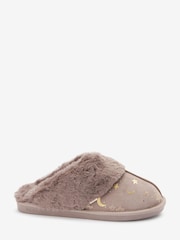 Mink Pink Sparkle Moons & Stars Next Suede Mule Slippers - Image 3 of 6