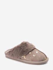 Mink Pink Sparkle Moons & Stars Next Suede Mule Slippers - Image 4 of 6