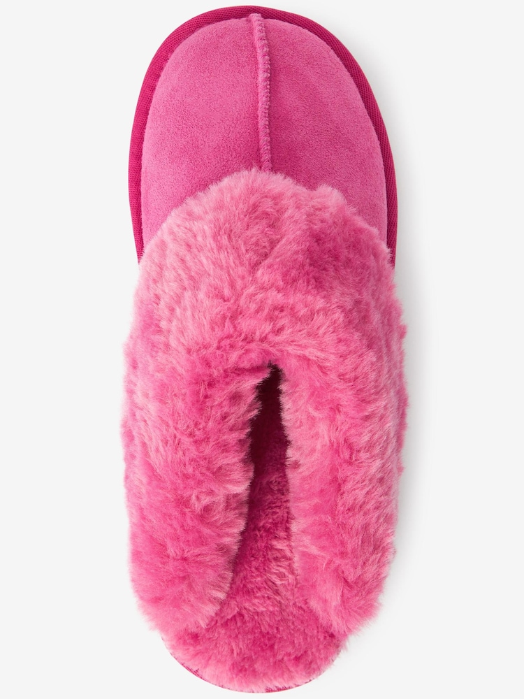 Rose chaud - Chaussons mules doublés de daim en fausse fourrure - Image 5 of 6