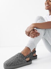 Grey Animal Print Quilted Mule Slippers With Elastic Support - Image 1 of 6