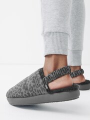 Grey Animal Print Quilted Mule Slippers With Elastic Support - Image 2 of 6