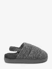 Grey Animal Print Quilted Mule Slippers With Elastic Support - Image 3 of 6