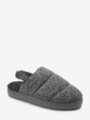 Grey Animal Print Quilted Mule Slippers With Elastic Support - Image 4 of 6