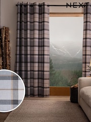 Grey/Natural Next Hoxton Check Eyelet Lined Curtains - Image 1 of 6