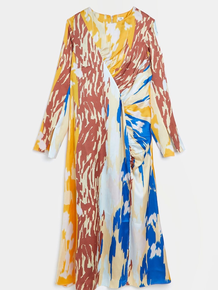 River Island Orange Ss Print Ruched Midi Dress - Image 5 of 5