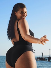 Figleaves Black Icon Maui Scoop Neck Belted Swimsuit - Image 2 of 4