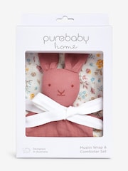 Purebaby Pink Newborn Muslin 100% Cotton Comforter & Wrap Set - Image 3 of 3