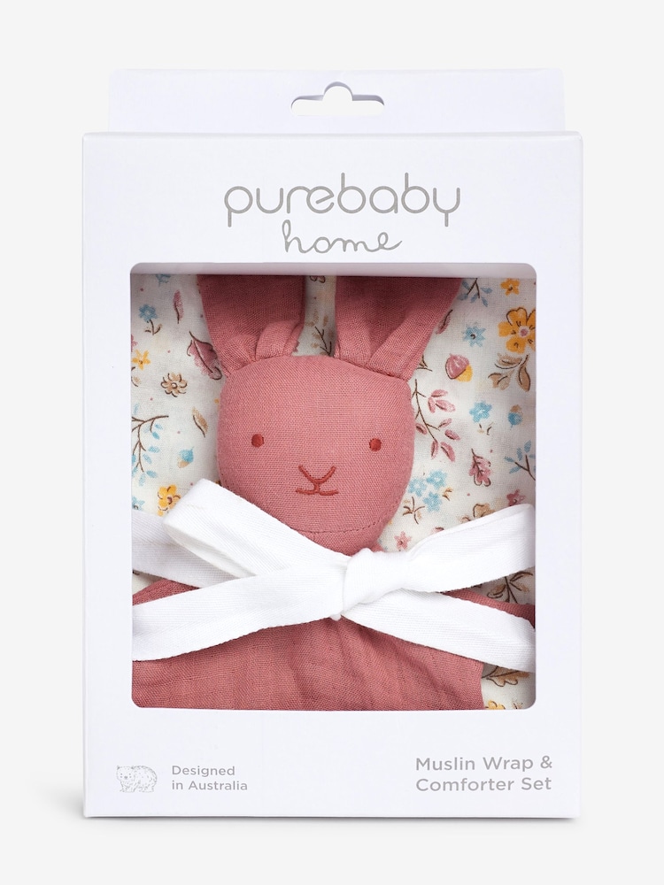 Purebaby Pink Newborn Muslin 100% Cotton Comforter & Wrap Set - Image 3 of 3