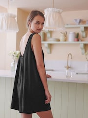 Black Linen Blend Sleeveless Playsuit - Image 1 of 6