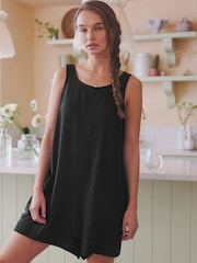 Black Linen Blend Sleeveless Playsuit - Image 2 of 6