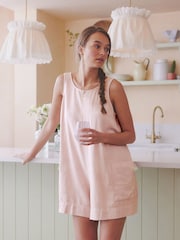 Pink Linen Blend Sleeveless Playsuit - Image 1 of 6
