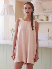 Pink Linen Blend Sleeveless Playsuit - Image 2 of 6