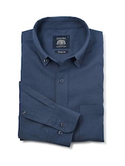 Savile Row Company Blue Classic Fit Linen Cotton Blend Button Down Casual Shirt - Image 1 of 3