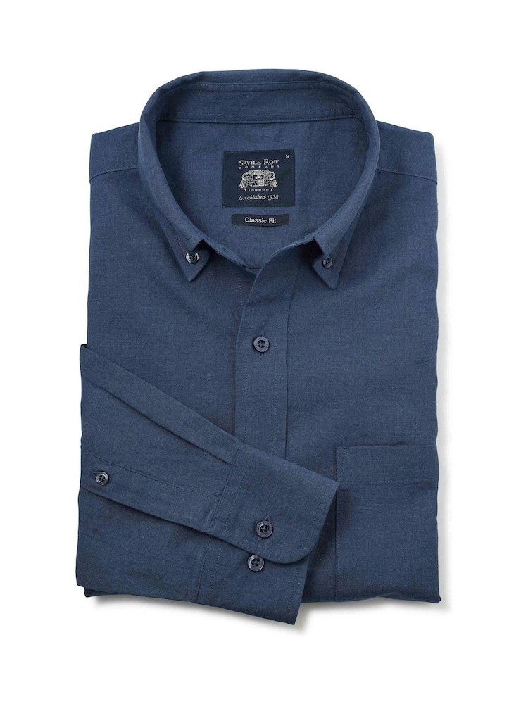 Savile Row Company Blue Classic Fit Linen Cotton Blend Button Down Casual Shirt - Image 1 of 3 Savile Row Company Blue Classic Fit Linen Cotton Blend Button Down Casual Shirt - Image 1 of 3