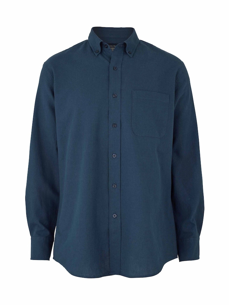 Savile Row Company Blue Classic Fit Linen Cotton Blend Button Down Casual Shirt - Image 2 of 3 Savile Row Company Blue Classic Fit Linen Cotton Blend Button Down Casual Shirt - Image 2 of 3