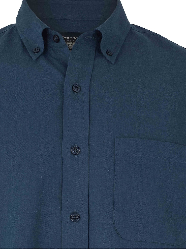 Savile Row Company Blue Classic Fit Linen Cotton Blend Button Down Casual Shirt - Image 5 of 5 Savile Row Company Blue Classic Fit Linen Cotton Blend Button Down Casual Shirt - Image 5 of 5