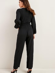 Black Long Sleeve Plissé Jumpsuit - Image 3 of 5