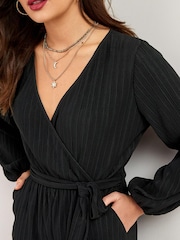 Black Long Sleeve Plissé Jumpsuit - Image 4 of 5