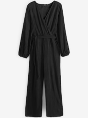 Black Long Sleeve Plissé Jumpsuit - Image 5 of 5
