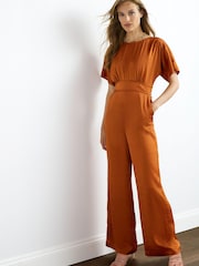 Orange Satin Wide Leg Jumpsuit - Image 1 of 3