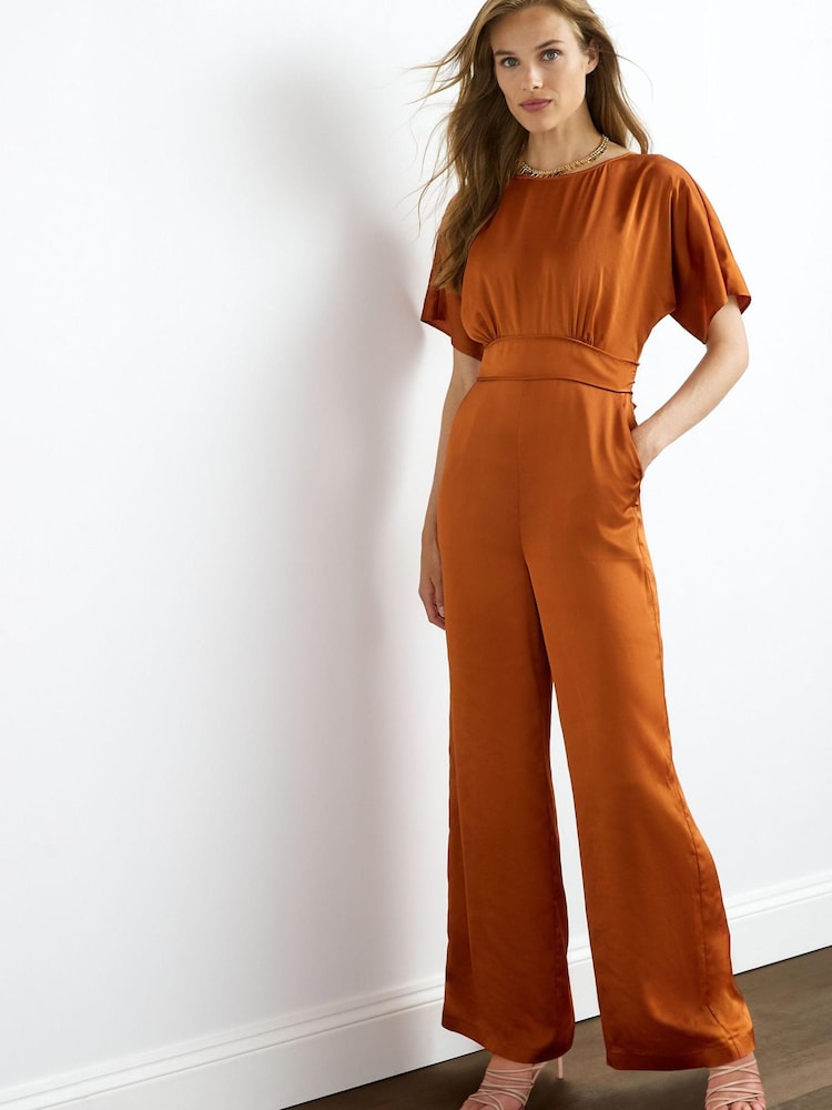 Orange - Satin-Jumpsuit mit weitem Beinschnitt - Bild 1 von 3 Orange - Satin-Jumpsuit mit weitem Beinschnitt - Bild 1 von 3