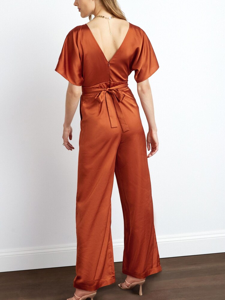Orange - Satin-Jumpsuit mit weitem Beinschnitt - Bild 2 von 3 Orange - Satin-Jumpsuit mit weitem Beinschnitt - Bild 2 von 3